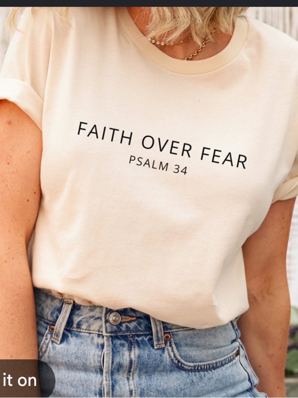 Faith Over Fear Tee Shirt- Cream Christian Shirt 3X
